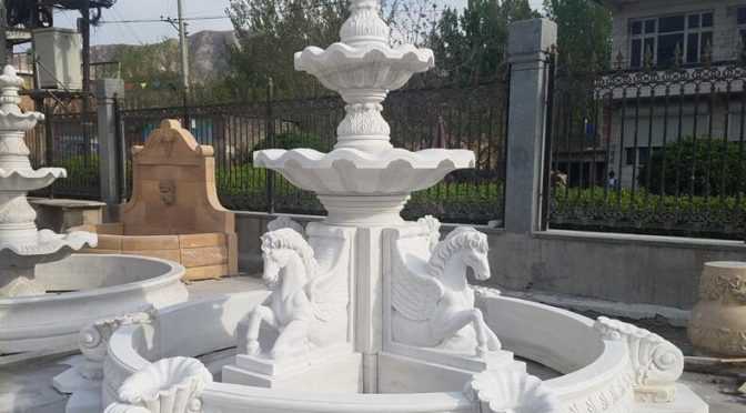 Antique White Marble Outdoor Horse Garden Water Fountains
