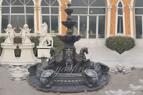 Antique black Marble Outdoor Horse Garden Water Fountains