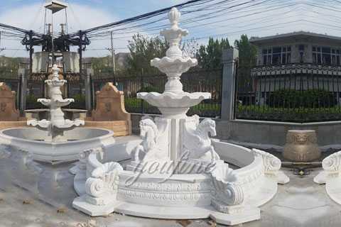 Antique White Marble Outdoor Horse Garden Water Fountains MOKK-84