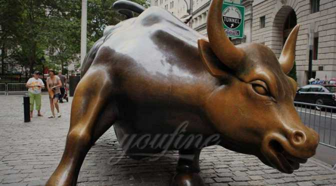 Classic bronze bull statue on wall street