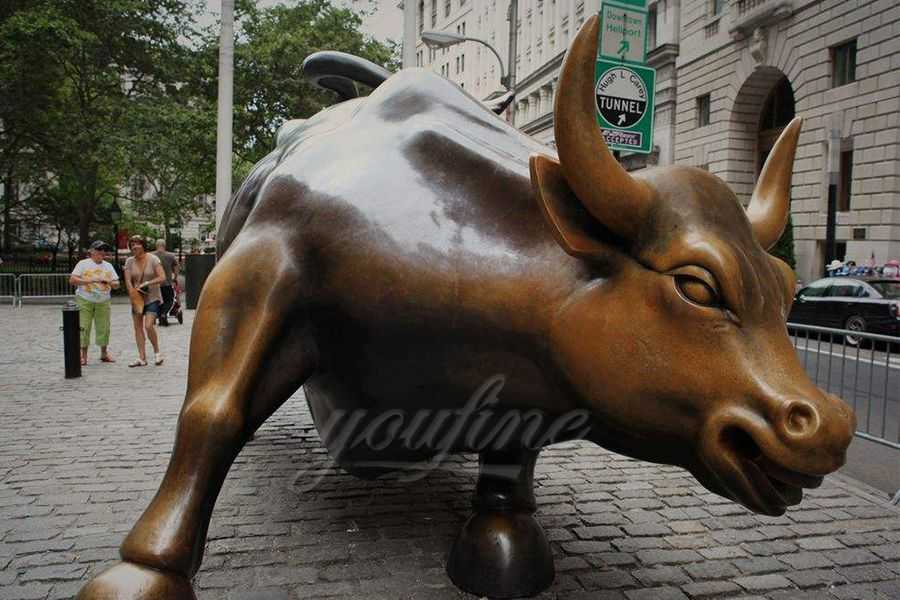 Classic bronze bull statue on wall street