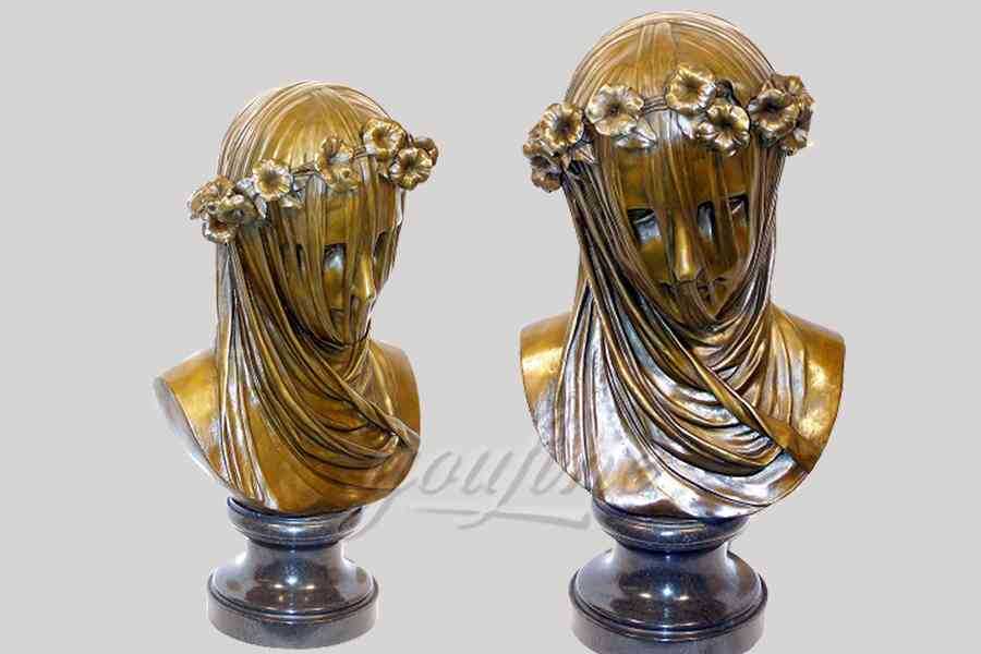 Exquisite life size indoor veiled bronze girl bust statue with wreath