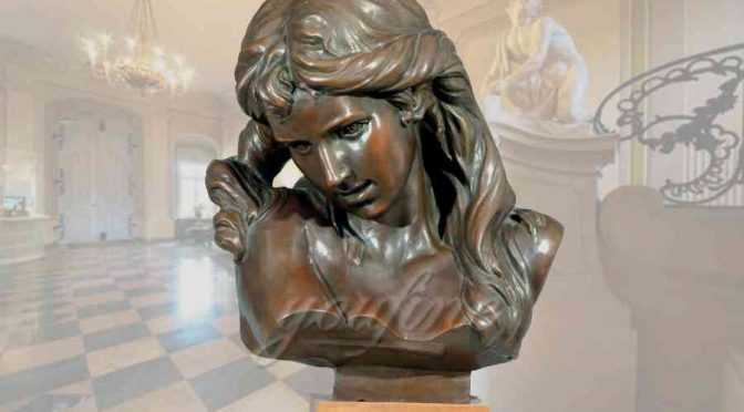 Cast Bronze girl bust statue