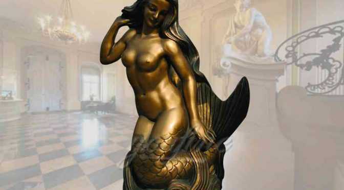 Outdoor golden casting bronze mermaid statue for decor