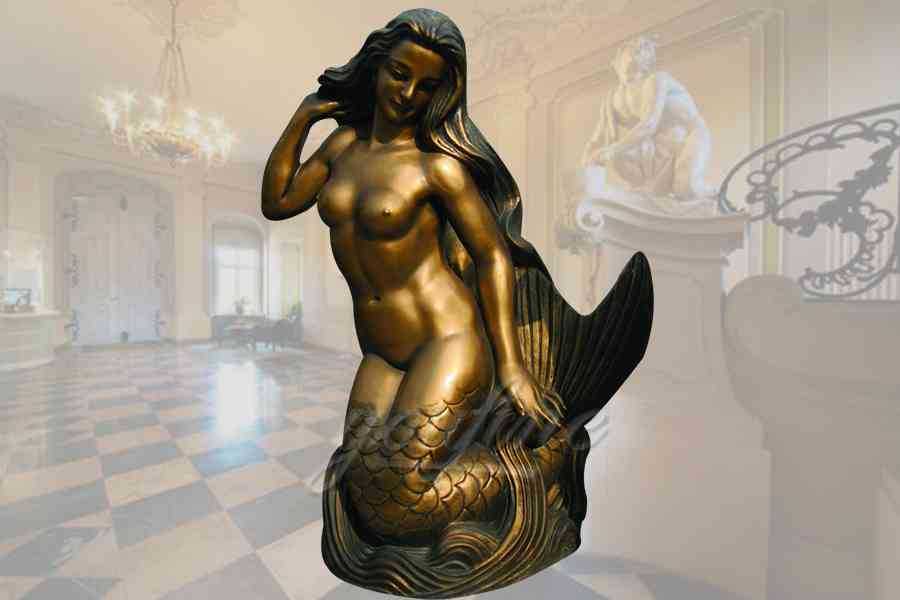 Outdoor golden casting bronze mermaid statue for decor