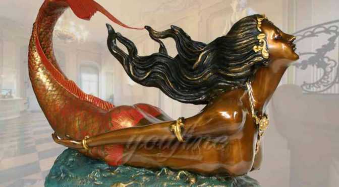 colorful swimming bronze mermaid statue
