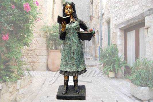 Life size outdoor garden bronze girl reading statue
