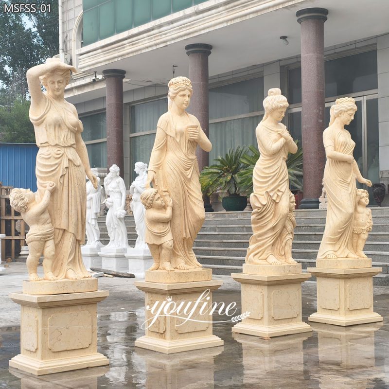 Beige Marble Four Seasons Statues with Cherubs