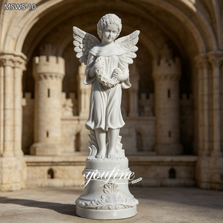 Cherub Angel Statue Holding Garland with Pedestal