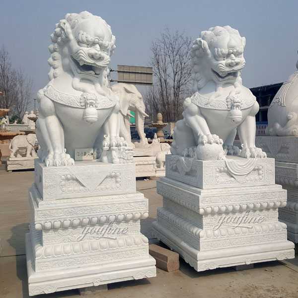 Chinese guardian lion white marble foo dog statues for sale life size marble lion statue for driveway--MOKK-114