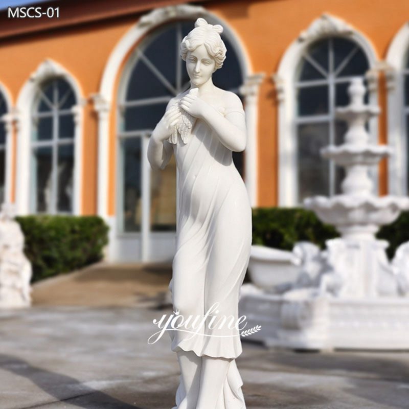 Classical Veiled Woman with a Bird marble Statue