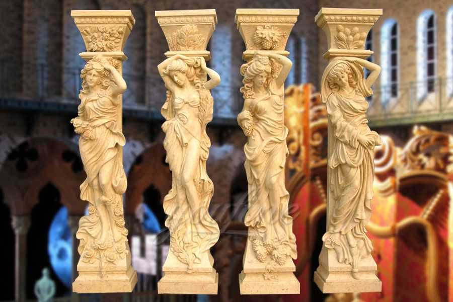 Classical four seasons beige marble columns for decoration ATSC-04