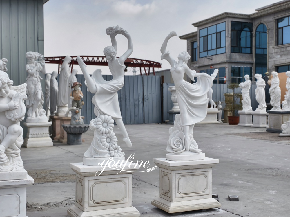 Dancing Maidens with Flowers Marble Sculpture Set
