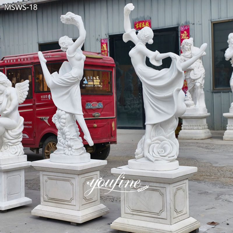 Dancing lady with Flowers Marble Sculpture Set