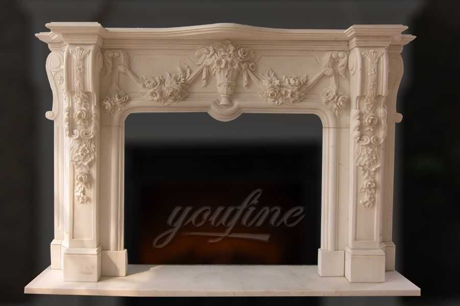 Decorative Georgian beige marble fireplace mantel for sale