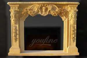Decorative antique beige marble fireplace mantel for interior use