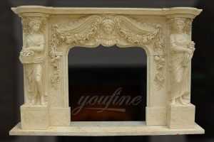 Decorative classical beige marble fireplace mantel