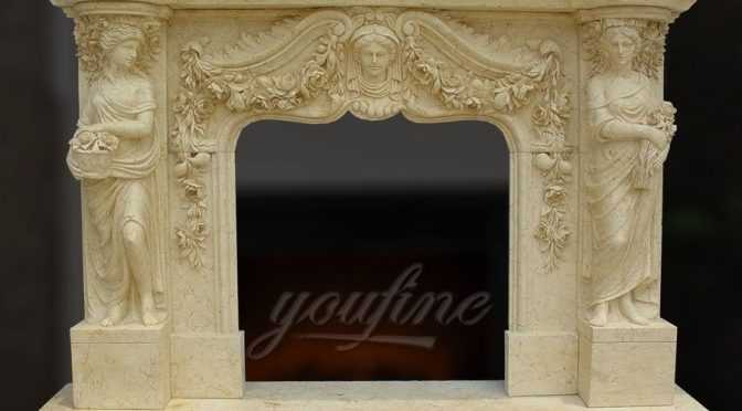 Decorative classical beige marble fireplace mantel for sale