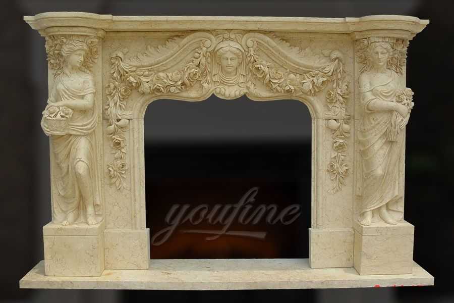 Decorative classical beige marble fireplace mantel for sale FTSF-04