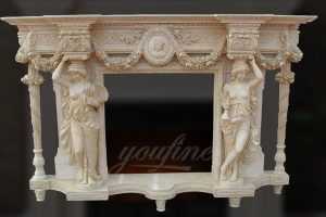 Decorative luxury beige marble fireplace mantel for sale