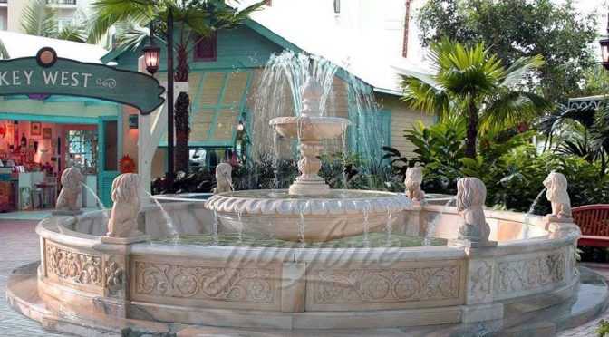 Beautiful Outdoor 2 Tier Lion Head Marble Fountain