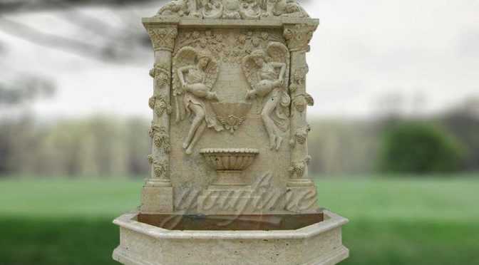 Outdoor Mythical Lion and Angel Marble Wall Fountain