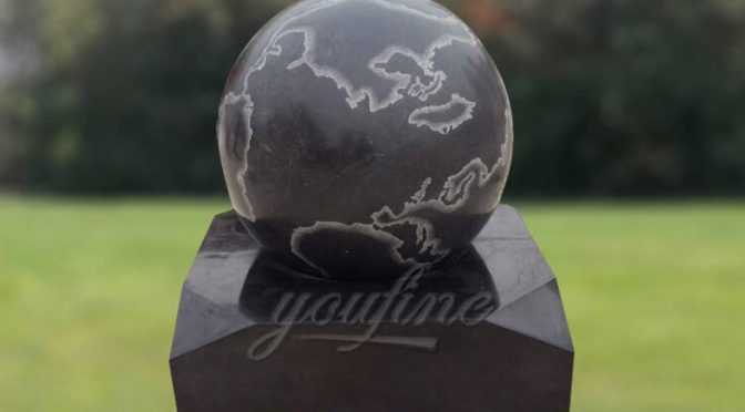 Gorgeous Stone Rolling Sphere Limestone Water Fountain with World Map Figure