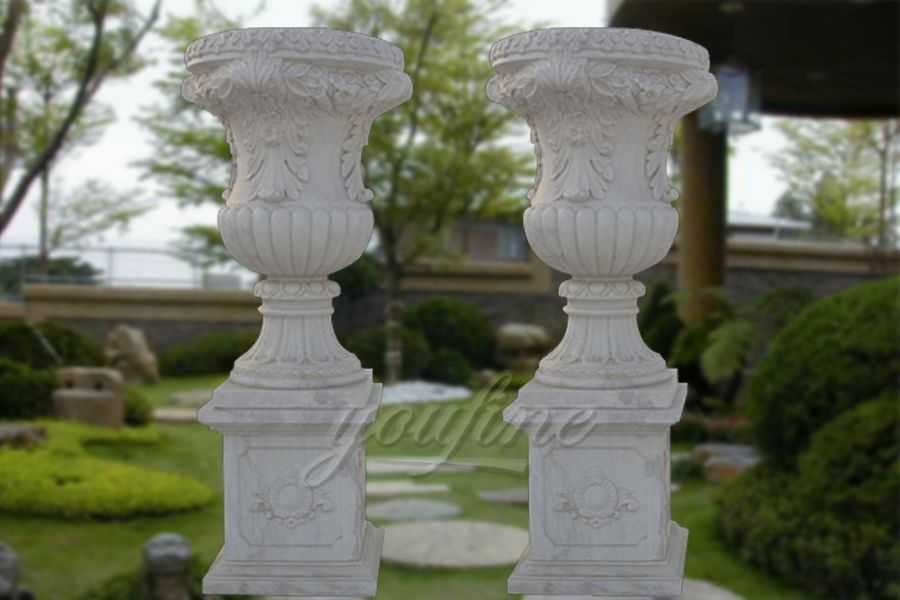 European style white stone vase with pedestal