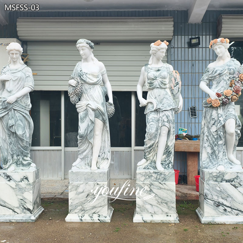 Four Season Goddess Statues with Matching Pedestals