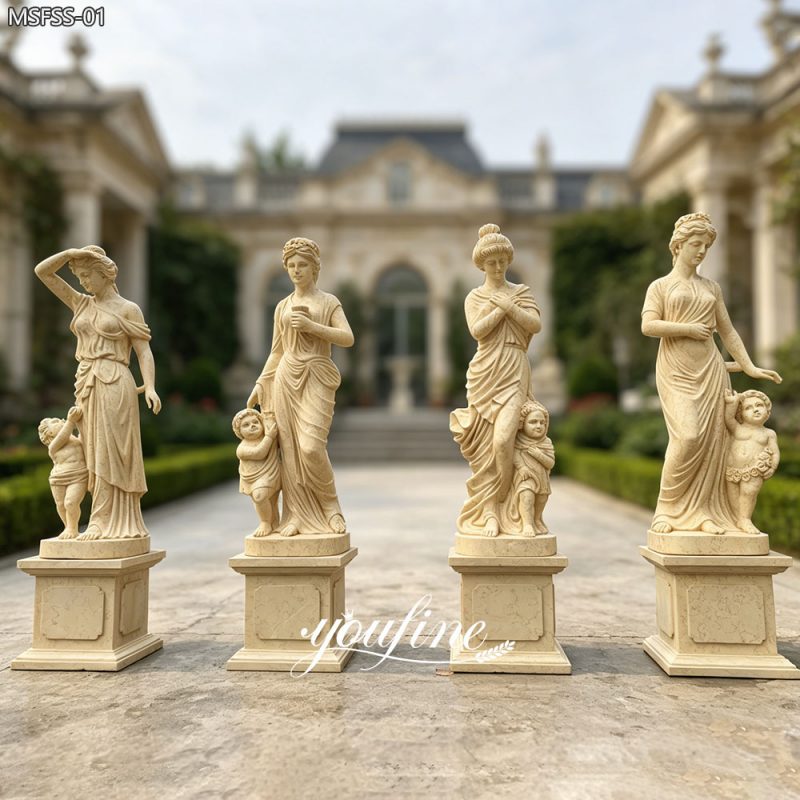Galala Beige Marble Four Seasons Statues with Cherubs