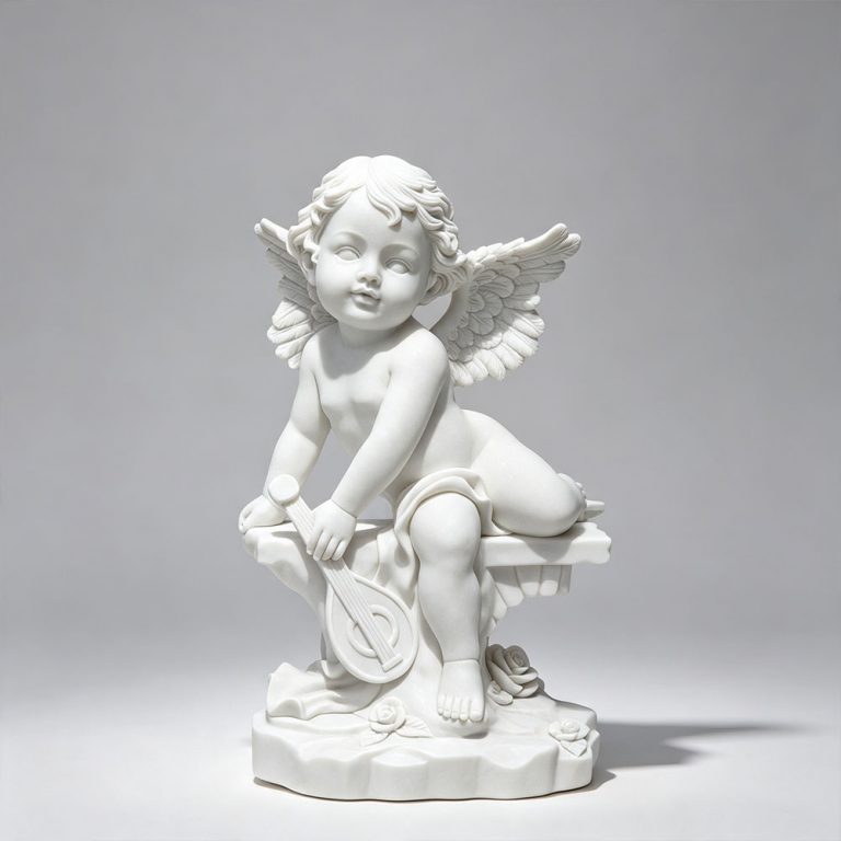 Garden Cherub Angel Statue with Harp
