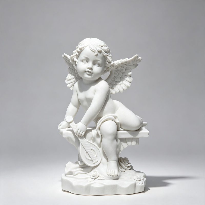 Garden Cherub Angel Statue with Harp
