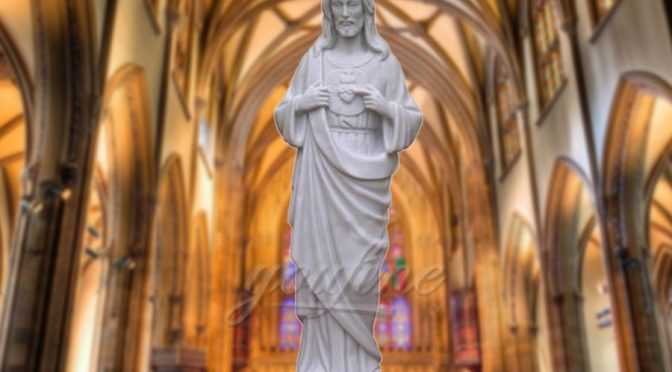 Religious Sacred Heart White Marble Christ Jesus Statue