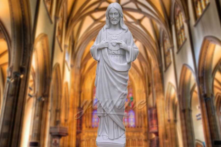 Religious Sacred Heart White Marble Christ Jesus Statue
