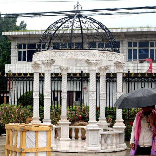 Garden Ornament hand carved white stone marble gazebo for wedding