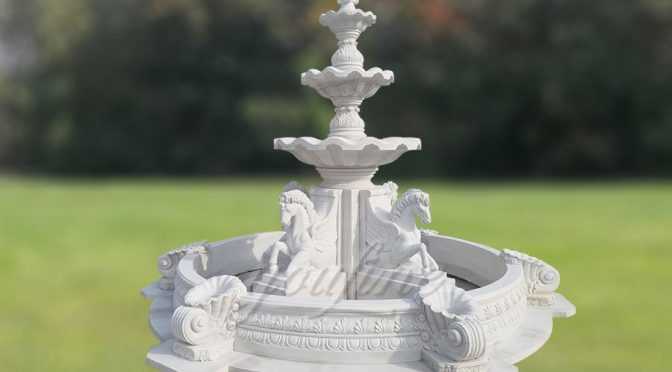 Garden White Marble Horse Water Fountain For Sale MOKK-84