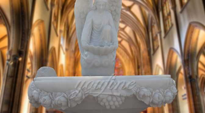 Hand Carved Angel White Marble Baptism Font for Church RSBF-02