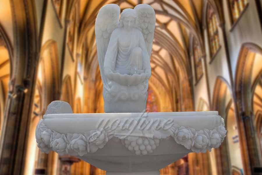 Hand Carved Angel White Marble Baptism Font for Church RSBF-02