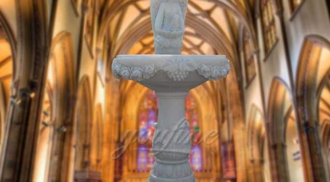 Hand Carved Angel White Marble Baptism Font for Church