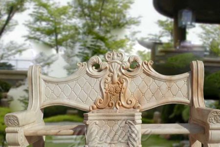 Hand Carved Beige Marble Garden Bench for Outdoor MOK1-098