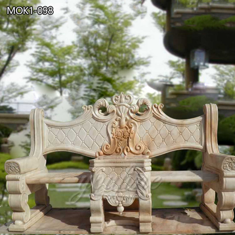 Hand Carved Beige Marble Garden Bench for Outdoor MOK1-098