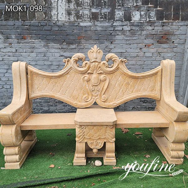 Hand Carved Beige Marble Garden Bench for Outdoor MOK1-098