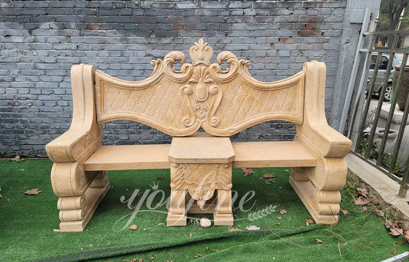 Hand Carved Beige Marble Garden Bench for Outdoor MOK1-098
