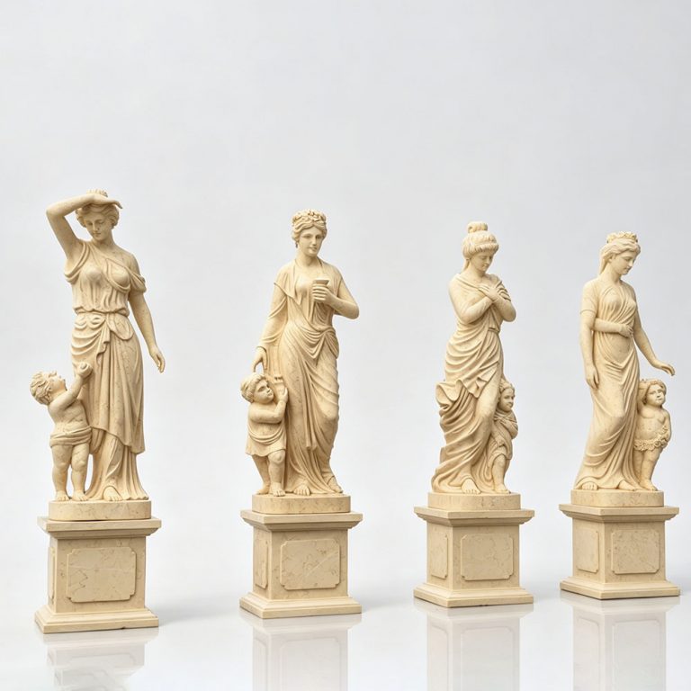 Galala Beige Marble Four Seasons Statues with Cherubs