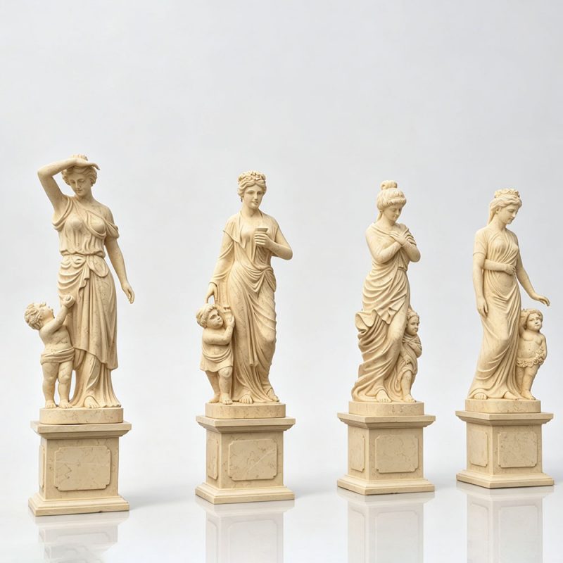 Galala Beige Marble Four Seasons Statues with Cherubs