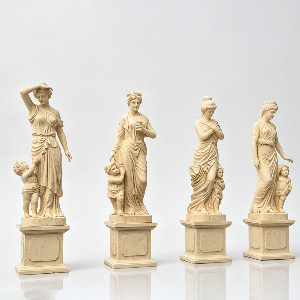 Galala Beige Marble Four Seasons Statues with Cherubs