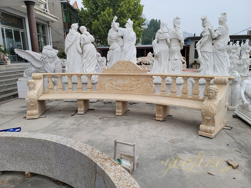 Hand Carved Natural Marble Outdoor Bench for Sale