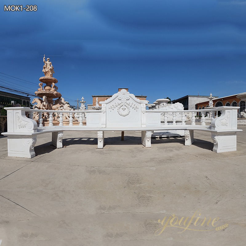 Hand Carved Natural Marble Outdoor Bench for Sale