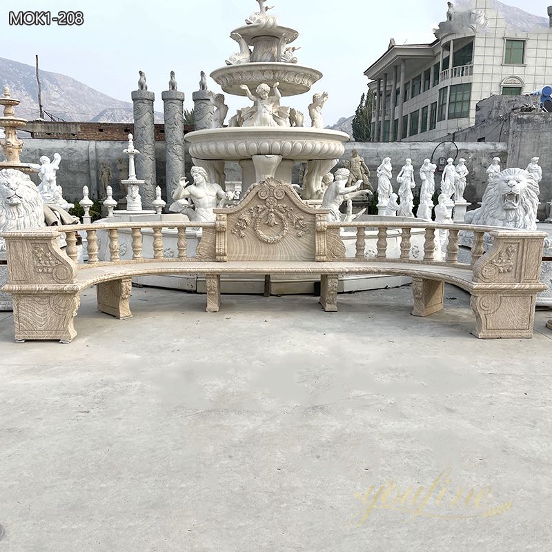 Hand Carved Natural Marble Outdoor Bench for Sale