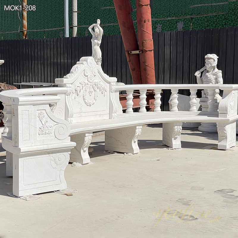 Hand Carved Natural Marble Outdoor Bench for Sale